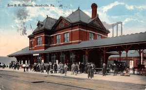 Erie R.R. Station Meadville, PA., USA Pennsylvania Train 1919 