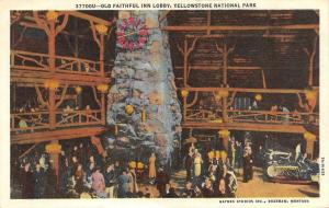 WY, Wyoming  OLD FAITHFULL INN~Crowd in Lobby YELLOWSTONE PARK  c1940's Postcard