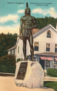 Vintage Postcard 1930's Statue of Massasoit Protector of Pilgrims Plymouth Mass.