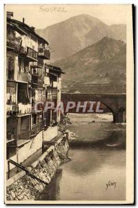 Old Postcard Sospel Old houses on the Old Bridge and Bever