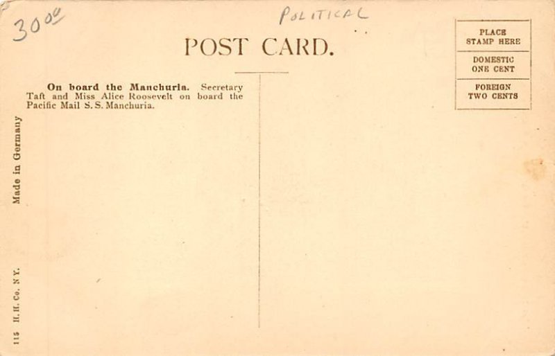 In The Philippines On Board The Manchuria View Postcard Backing 