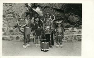 AMERICAN INDIAN FAMILY w/ DRUM VINTAGE REAL PHOTO POSTCARD RPPC
