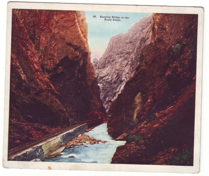 P1522 old unused postcard railroad hanging bridge royal gorge colorado