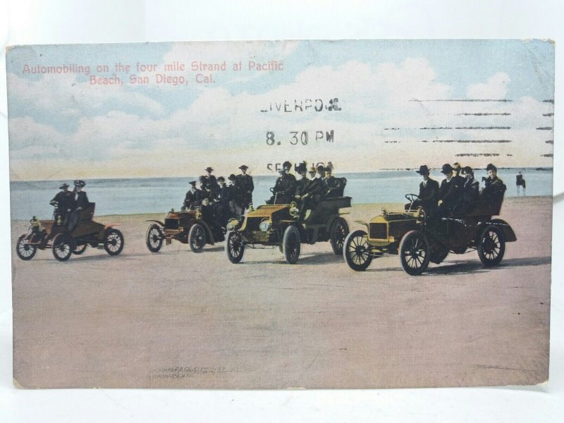 Automobiling the Four Mile Strand Pacific Beach San Diego USA Vtg Postcard 1910