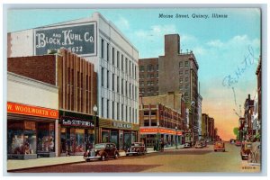 Quincy Illinois IL Postcard Main Street Woolworth Co. Block And Kuhl Co. 1946