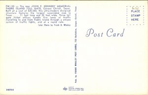 John F Kennedy Memorial Padre Island Causeway Postcard UNP VTG Dexter Unused 