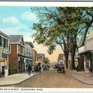 c1920s Edgartown, Mass Downtown Main Street Store Sign Crowd Roadside Teich A201