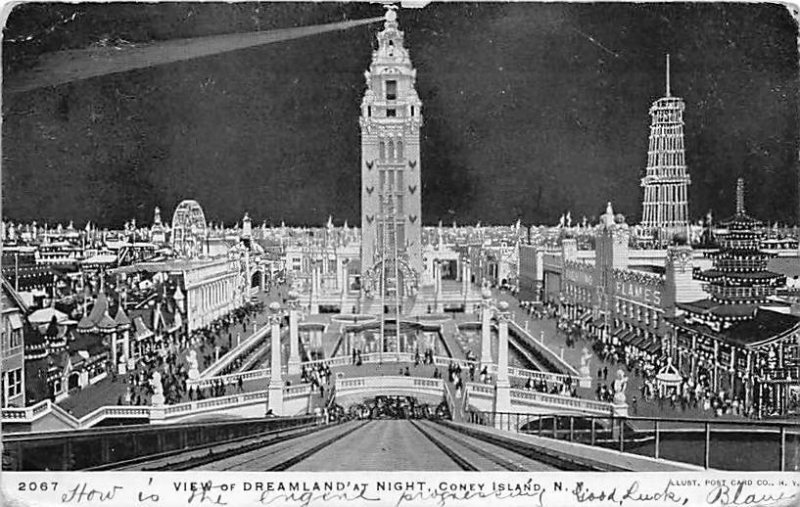 View of Dreamland at Night Coney Island, NY, USA Amusement Park 1906 