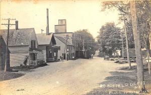 Readfield Depot ME Dirt Street View Store Fronts Railroad Box Car RPPC Postcard