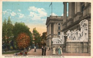 Vintage Postcard 1910 Entrance State Capitol Bernard Statues Harrisburg Penna PA 