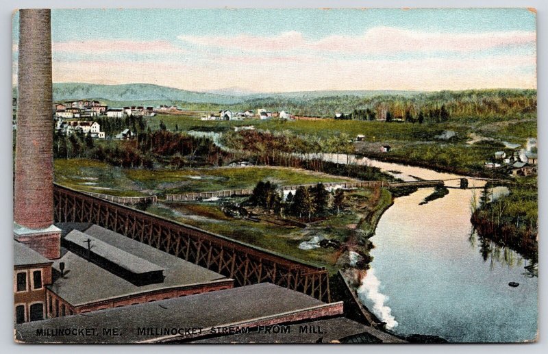 Millinocket Maine ME Stream From Mill Plants River & Factory Building
