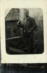 Pigeon Fancier with his Racing Pigeon (1910s) RPPC Postcard