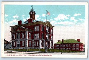 c1920's High School & New Ninth St. School Clock Tower Newport Kentucky Postcard