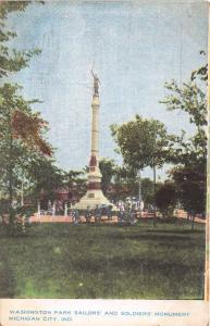 MICHIGAN CITY INDIANA WASHINGTON PARK SAILORS-SOLDIERS MONUMENT POSTCARD 1910s