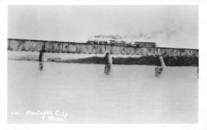 RPPC MONTAGUE CITY MASSACHUSETTS TRAIN BRIDGE REAL PHOTO POSTCARD (c. 1960s)