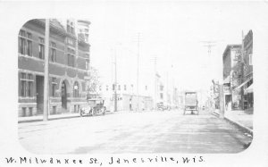 H96/ Janesville Wisconsin RPPC Postcard c1910 West Milwaukee Street Stores 164