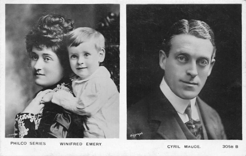 Actress Winifred Emery Manchester UK & Son~Actor Husband Cyril Maude~1905 RPPC