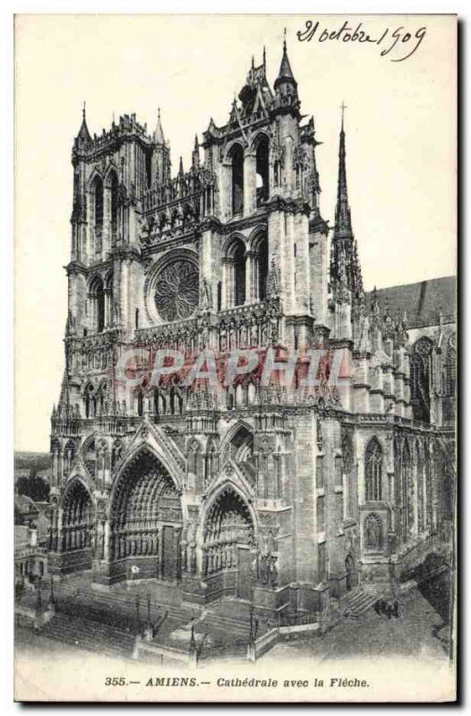 Old Postcard Amiens With Fleche