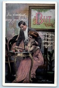 Artist Signed Postcard Couple Romance Telephone c1910's Unposted Antique