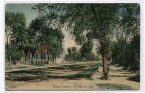 Street Scene Phoenix Arizona hand colored 1910c postcard