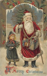 AD 148 Santa with satchel child c 1907 christmas postcard 