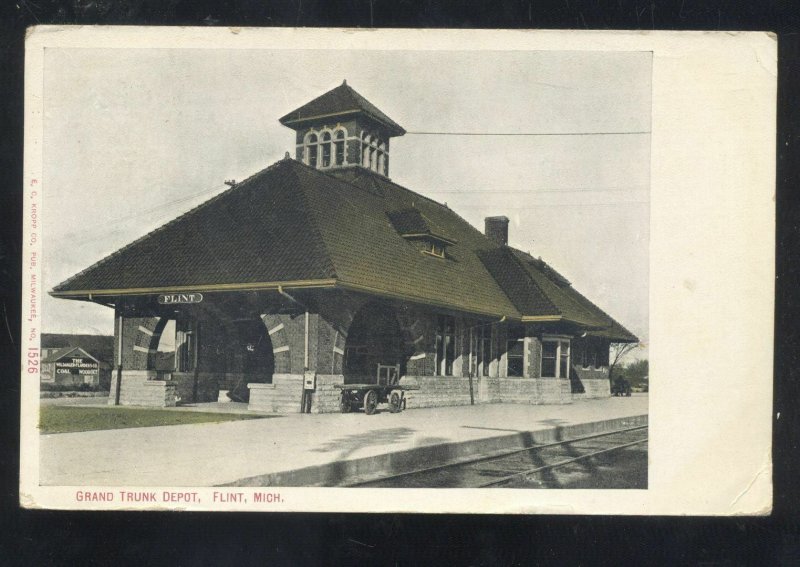 FLINT MICHIGAN PERE MARQUETTE RAILROAD DEPOT TRAIN STATION VINTAGE POSTCARD