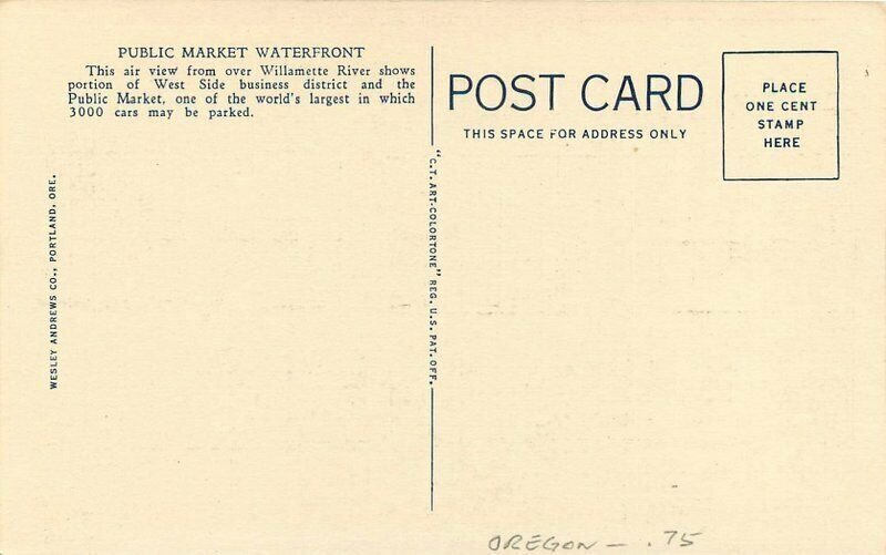 Portland Oregon Air View Public Market Waterfront #732 Andrews Postcard 21-10386