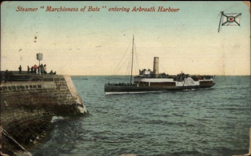 Arbroath Harbour Scotland Steamer Ship Marchioness of Bute Used Postage Due PC