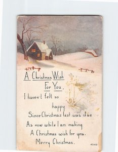 Postcard Christmas Greeting Card with Message and Snow Scene Art Print