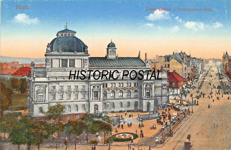 PILSEN PLZEN CZECH REPUBLIC~CESKKE DIVADLO a FERDINANDOVA TRIDA~PHOTO POSTCARD