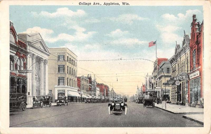 Appleton Wisconsin College Ave Street Scene Historic Bldgs Antique PC K24157 