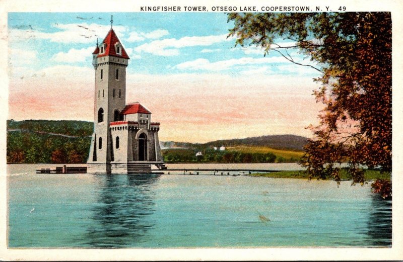 New York Cooperstown Otsego Lake Kingfisher Tower 1926 Curteich