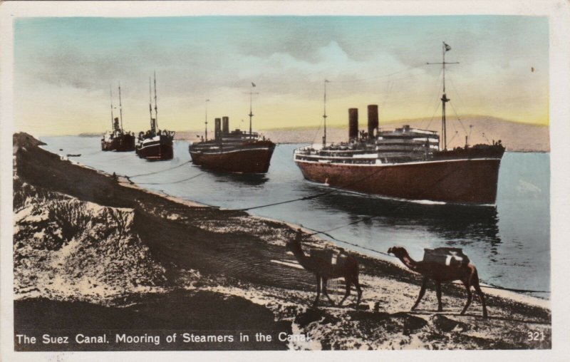 Egypt Suez Canal Steamers Moored In The Canal Real Photo sk2032a