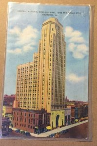 VINT. .01 LINEN PC 1943 USED CENTRAL NATIONAL BANK BLDG 3RD & BROAD RICHMOND VA.