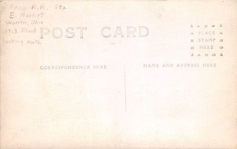 J70/ Warren Ohio RPPC Postcard c1913 Flood Disaster Railroad Depot 259