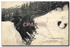 Old Postcard Militaria Alpine Hunters snow on parapet Shooting practice