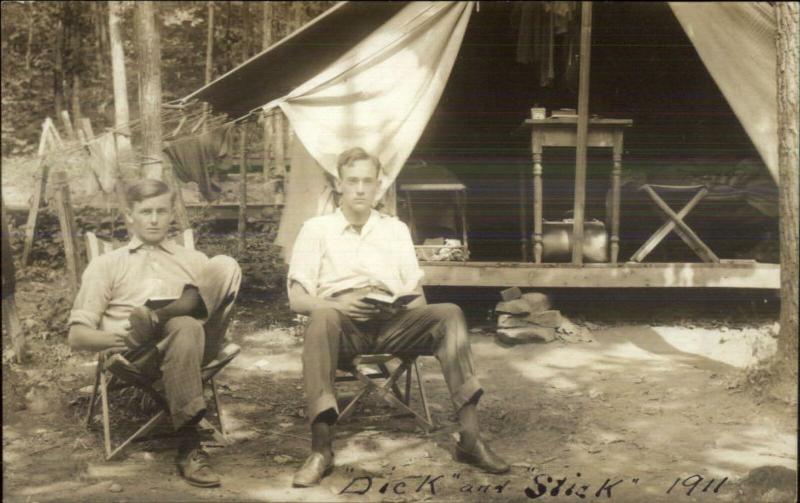 Camping Glamping Dick & Stick 1911 Milford PA on Back Real Photo Postcard