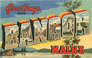 Bangor Maine Large Letters Multi View Teich linen Postcard 21-13424 