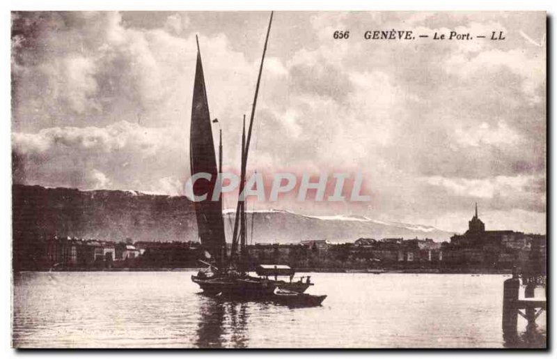Switzerland Geneve Old Postcard The port (boat)