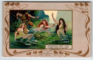 Mermaids Swimming Water Fantasy Postcard Tuck Rhine Wagner Opera 694 Unused 1904