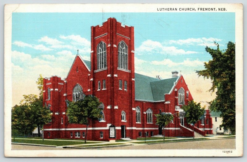 Fremont Nebraska~Lutheran Church Corner~House~1939 Linen Postcard
