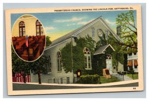 Vintage 1940's Postcard Presbyterian Church Lincoln Pew Gettysburg Pennsylvania