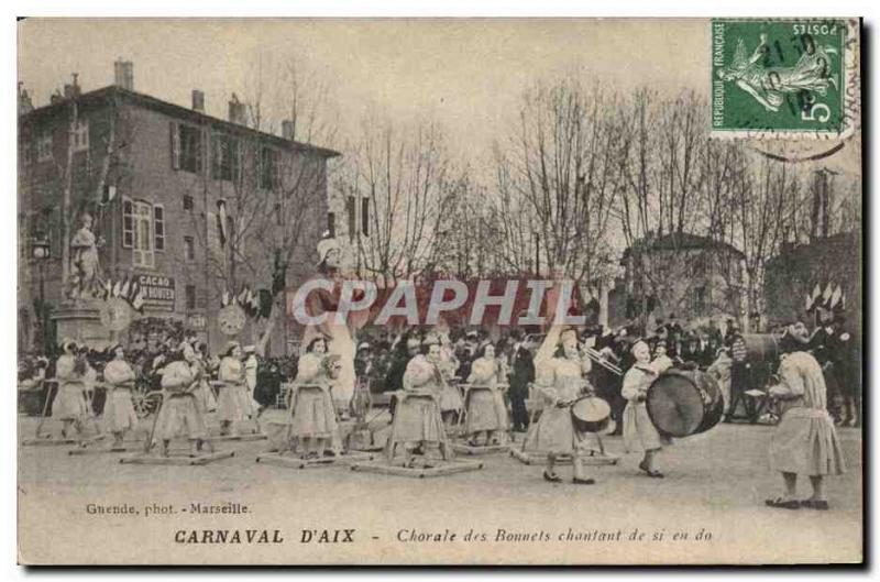 Old Postcard Carnival & # 39Aix Choir singing caps do so in Aix en Provence