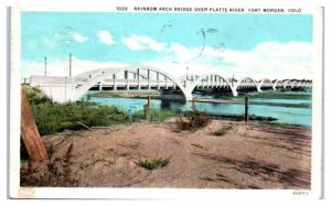 1931 Rainbow Arch Bridge over Platte River, Fort Morgan, CO Postcard