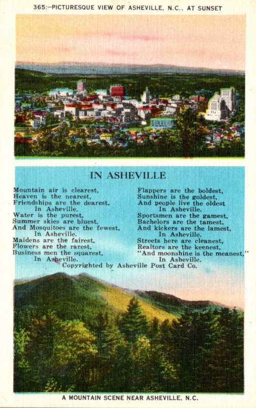 North Carolina Ashville Picturesque View At Sunset and Poem