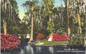 Postcard~Reflection Pool~Cypress Gardens~Florida~Linen~A96 