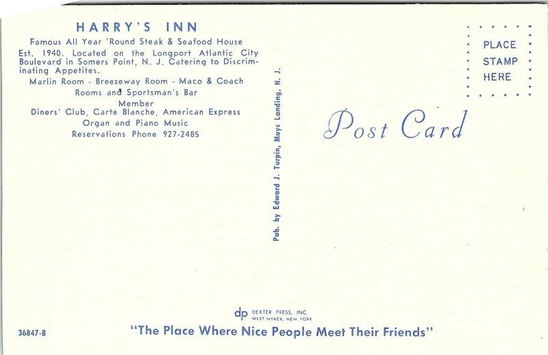 Postcard NJ Somers Point Multiview Interior Harry's Inn B9