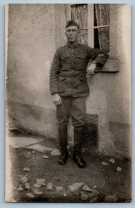 1919 US Army Soldier Arnold NE Gladbach Germany WWI RPPC Photo Postcard