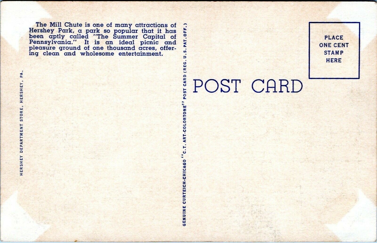 Hershey Park Pennsylvania Postcard 1930s Amusement Park Ride The Mill ...