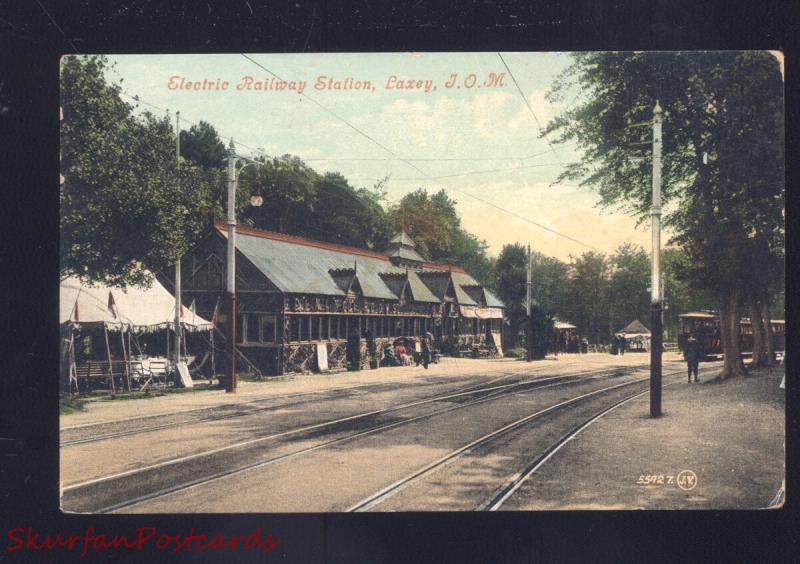 LAXEY ISLE OF MAN ENGLAND ELECTRIC RAILWAY STATION RAILROAD DEPOT OLD POSTCARD